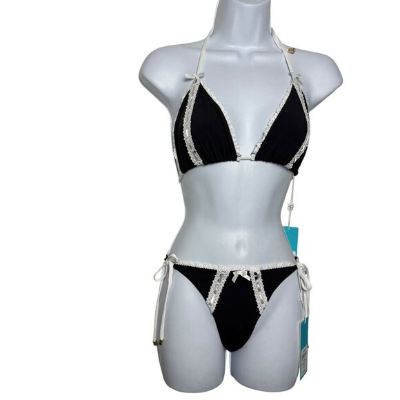 Beach Bunny Maddie Bikini Set Top: Medium & Tie Side Bottom: Small Black NWT - Picture 8 of 9